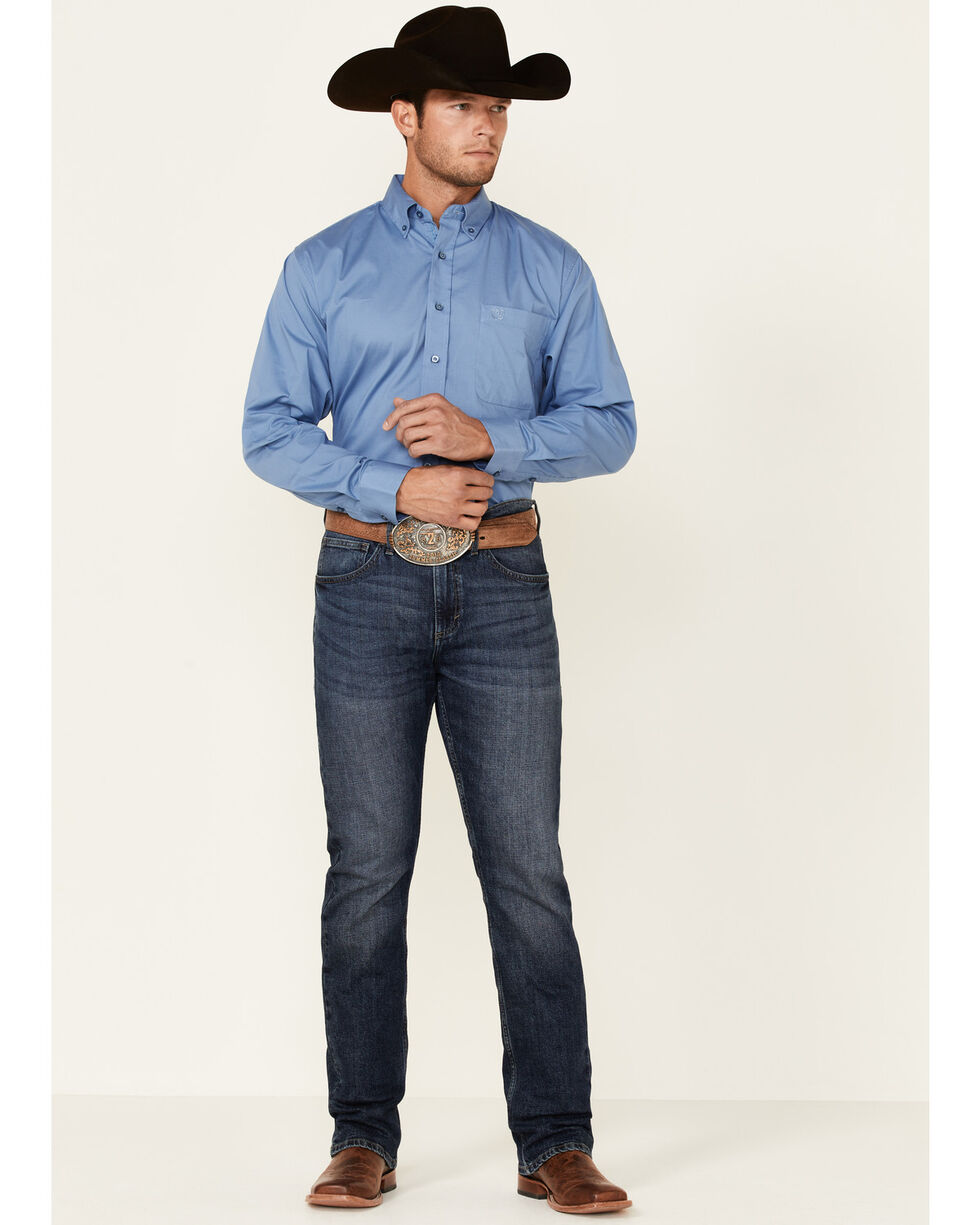 CBTLVSN Mens Cowboy Western Two Pocket Long Sleeve Button Down Work Shirt 